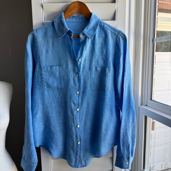LILLY PULITZER Shirt Womens S Sea View Beckon Blue 100% Linen Coastal Vacation - Picture 6 of 8